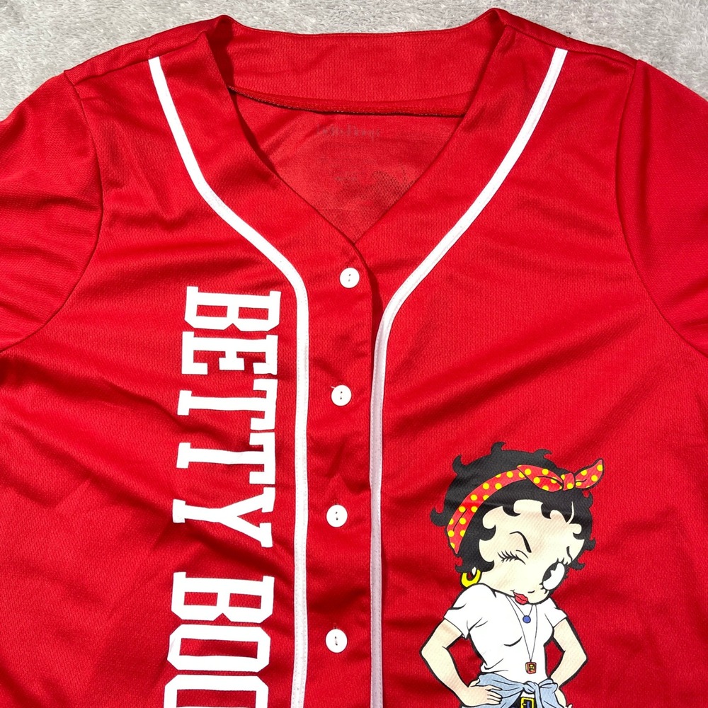 Betty Boop Women's Red Baseball Jersey Shirt Medium Cartoon Graphic Cosplay‎